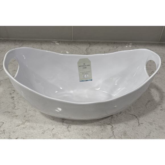 White Handled SERVING BOWL 13x7.5” Melamine ARTISAN DE LUXE Salad Serve NEW - Picture 1 of 8